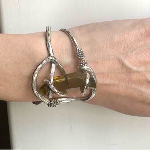 Artsy Green Gem Silver Cuff / Bangle